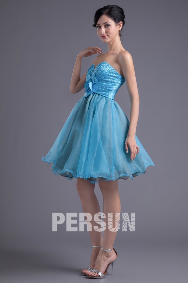 Gorgeous Sweetheart Blue Knee Length Flower Organza Formal Bridesmaid Dress
