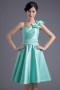 Simple Green One Shoulder Knee Length A Line Bow Formal Bridesmaid Dress