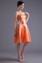 Elegant Satin A Line Strapless Knee Length Orange Flower Formal Bridesmaid Dress