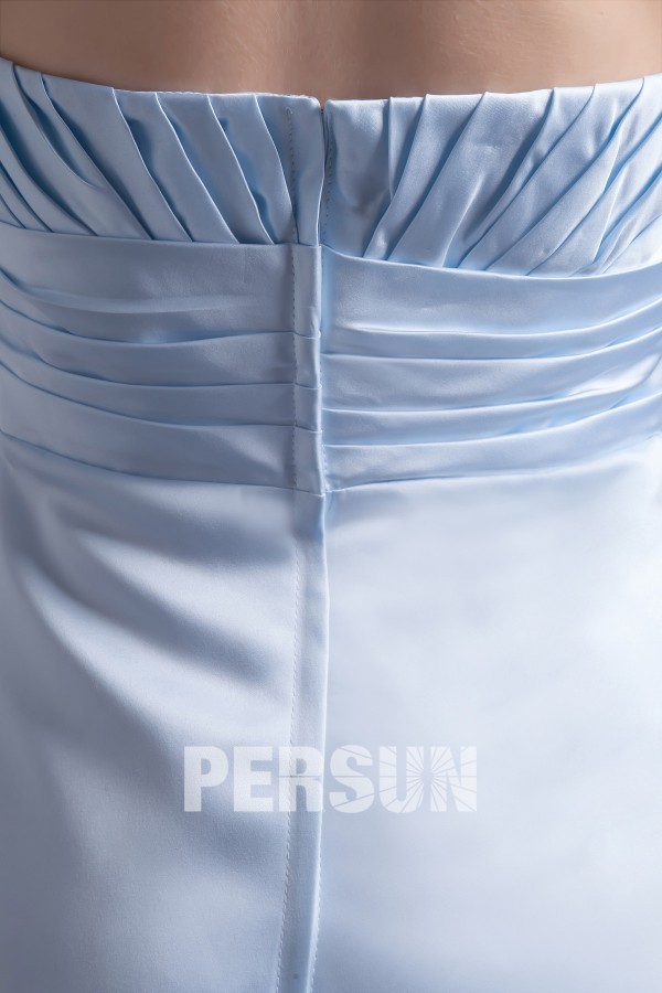 Simple Blue Satin A Line Halter Knee Length Flower Formal Bridesmaid Dress