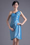 Simple Blue Taffeta One Shoulder A Line Flower Formal Bridesmaid Dress