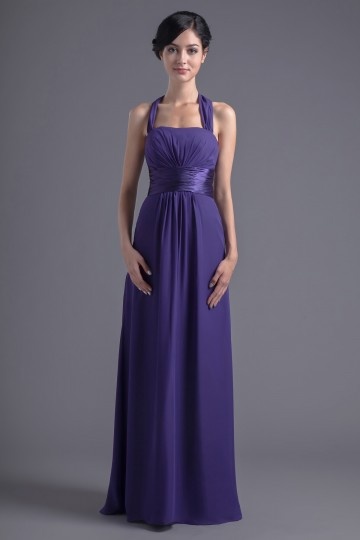 Dressesmall Modern Chiffon Halter A Line Purple Ruching Empire Formal Bridesmaid Dress