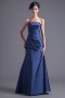 Simple Blue Taffeta Strapless Trumpet Long Pleats Formal Bridesmaid Dress