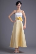 Elegant Empire Waist Handmade Flowers Contrast Color Satin Ankle-Length Bridesmaid Dress