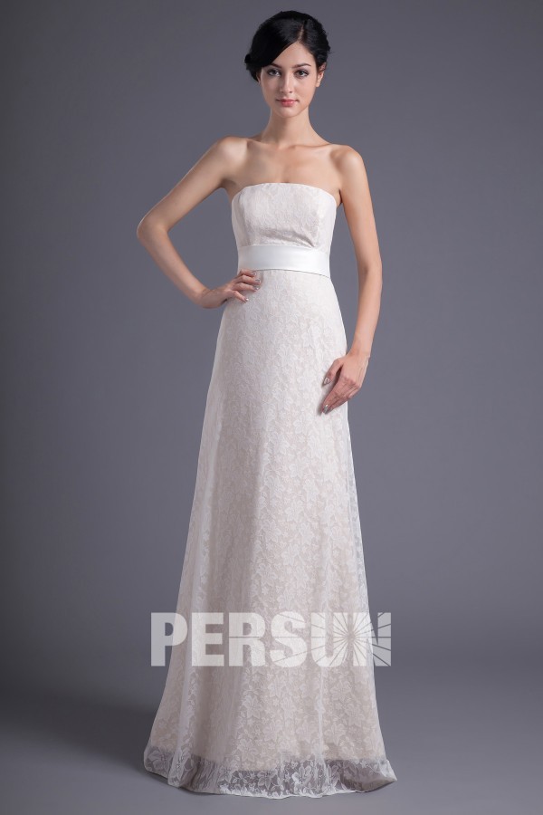Elegant Ivory A Line Lace Long Strapless Formal Bridesmaid Dress