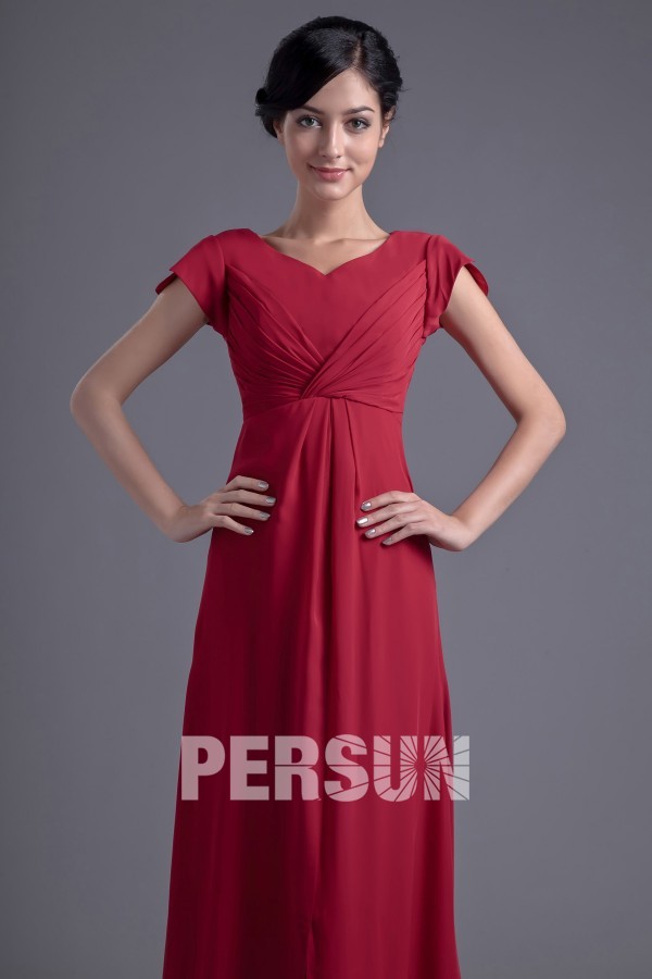 Simple Chiffon V Neck A Line Long Formal Bridesmaid Dress With Sleeves