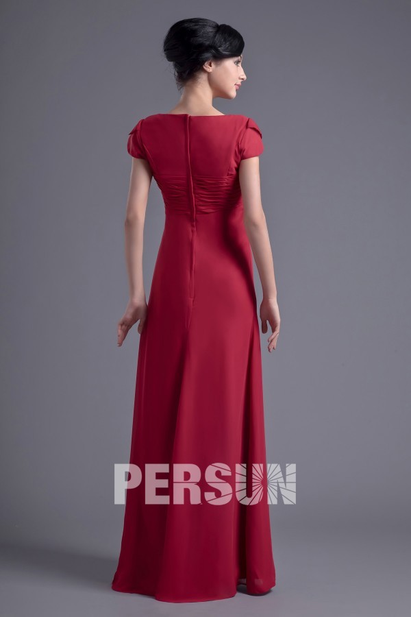 Simple Chiffon V Neck A Line Long Formal Bridesmaid Dress With Sleeves