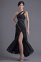 Sexy A Line One Shoulder Beaded Ruching Side Slit Chiffon Ankle length Cocktail Dress