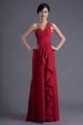 Sexy Ein Schulter A-Linie rotes Bodenlanges Abendkleid aus Chiffon