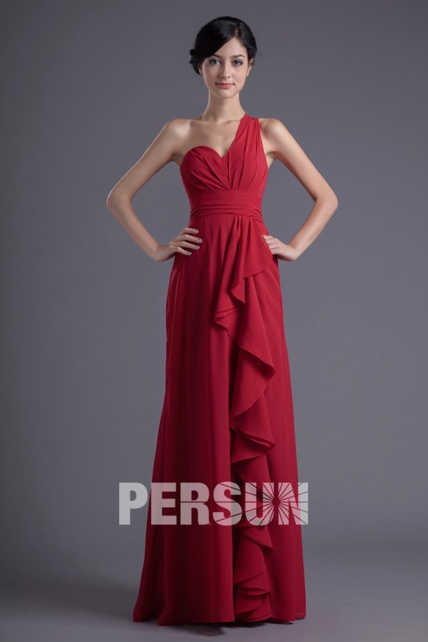 Chic One Shoulder Red Ruffles Empire Formal Bridesmaid Dress