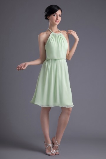 Cute Halter A Line Knee Length Green Bridesmaid Dress
