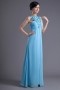 Vintage Blue Chiffon A Line Long Scoop Embroidery Formal Bridesmaid Dress