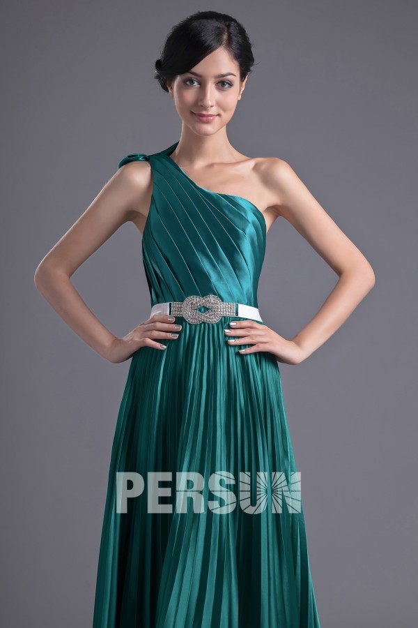Simple Elastic Satin One Shoulder A Line Green Formal Bridesmaid Dress