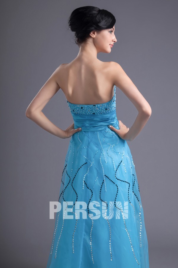 A line Sweetheart Strapless Sequins Beaded Epmire Waist Organza Floor length Formal Dress