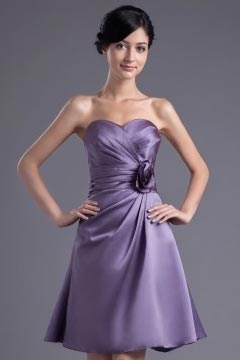 Cute Sweetheart Purple Satin Flower Short Formal Bridesmaid Dress