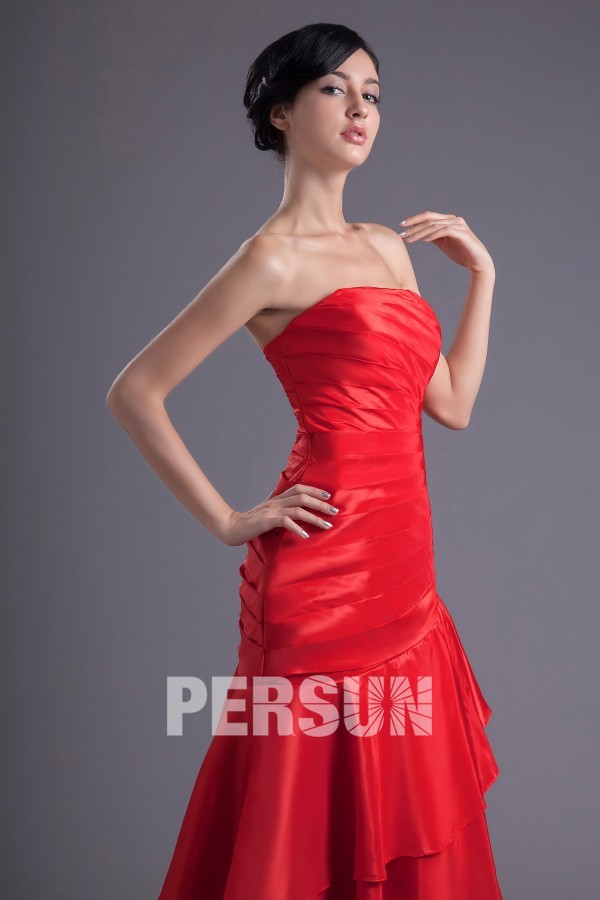 Elegant Asymmetrical Strapless Taffeta Mermaid Red Formal Dress