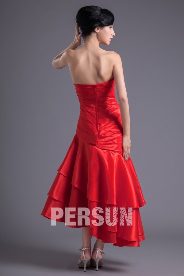 Elegant Asymmetrical Strapless Taffeta Mermaid Red Formal Dress
