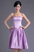 Simple Purple Strapless Knee Length A Line Bridesmaid Dress