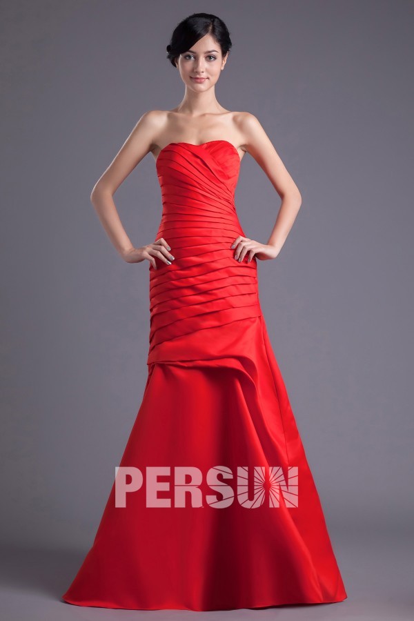 Elegant Mermaid Strapless Red Long Formal Bridesmaid Dress