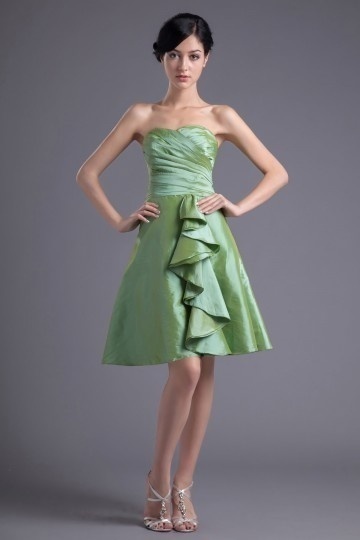 Dressesmall Green Strapless A Line Ruffles Short Formal Bridesmaid Dress