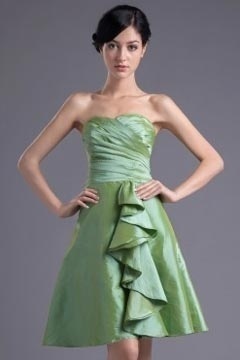 Green Strapless A Line Ruffles Short Formal Bridesmaid Dress