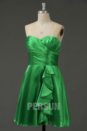 Knee Length A Line Strapless Ruffles Taffeta Green Bridesmaid Dress