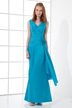 V neck Falbala Fishtail Taffeta Long Formal Bridesmaid Dress