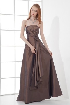 Strapless Empire Waist Bowknot Waist Band Taffeta Long Formal Bridesmaid Dress