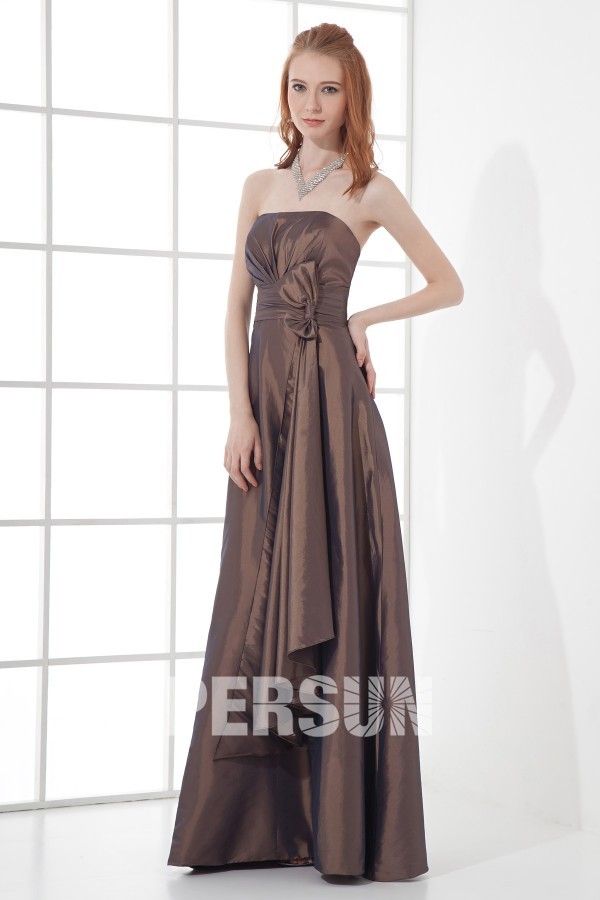 Strapless Empire Waist Bowknot Waist Band Taffeta Long Formal Bridesmaid Dress