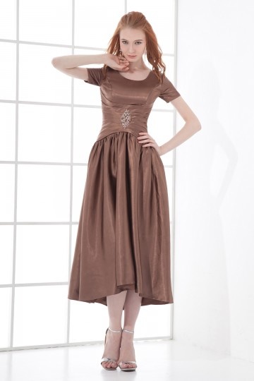 Dressesmall Round Collar Short Sleeved Tea length Formal dress