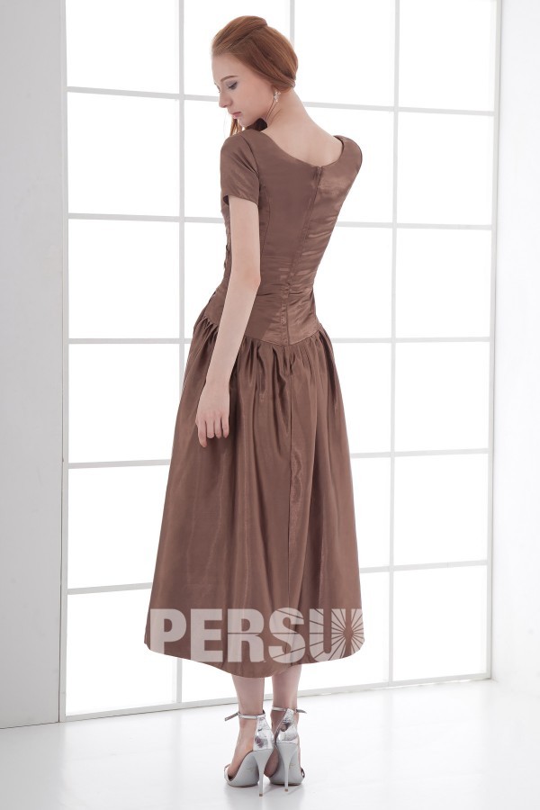 Round Collar Short Sleeved Tea length Formal dress