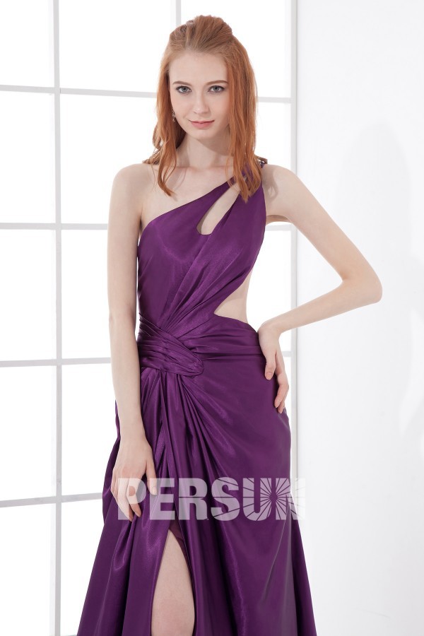 Sexy A line One Shoulder Slit Front Backless Beaded Hollow Trailing Formal Dress
