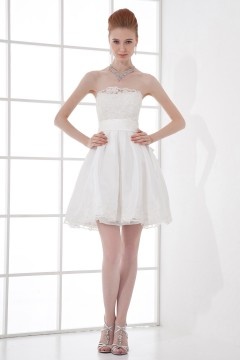 Strapless Empire Bow Lacework Taffeta Short Formal Dress