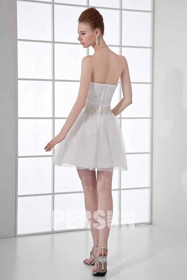 A line Strapless Applique Mesh Short Formal Gown