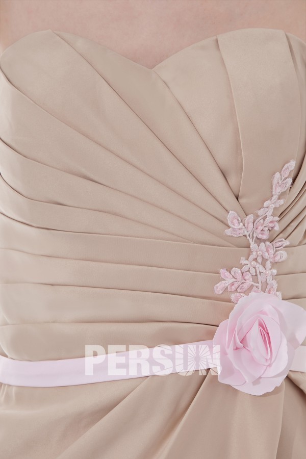 Strapless Applique Handmade flower Belt Wraped Taffeta Short Formal Bridesmaid Dress
