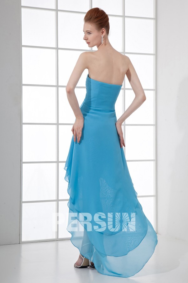 Sexy A line V neck Strapless Empire Waist Runched Chiffon High low Formal Dress
