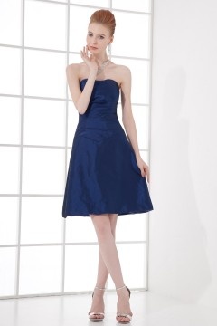 Simple A line Ruched Taffeta Knee length Formal Bridesmaid Dress