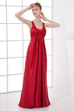 Sexy A line Round Neck Backless Empire Waist Pleated Elastic Satin Long School Formal Dress