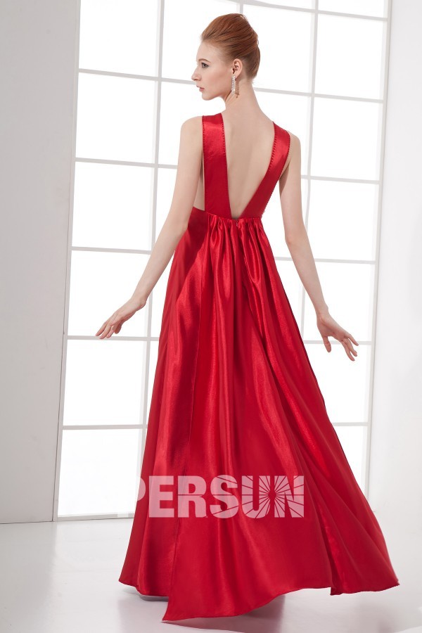 Sexy A line Round Neck Backless Empire Waist Pleated Elastic Satin Long School Formal Dress