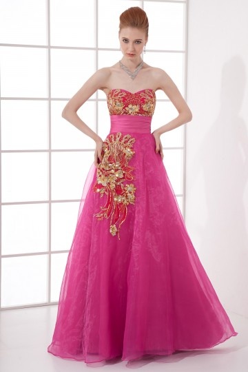 Luxurious A line Strapless Empire Waist Beading Embroidery Applique Organza Long Formal Dress Dressesmall