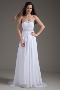 Sexy Backless Jeweled Beaded Strapless Long White Formal Dress