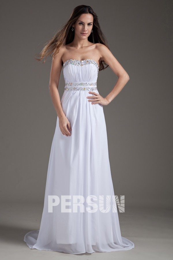 Sexy Backless Jeweled Beaded Strapless Long White Formal Dress