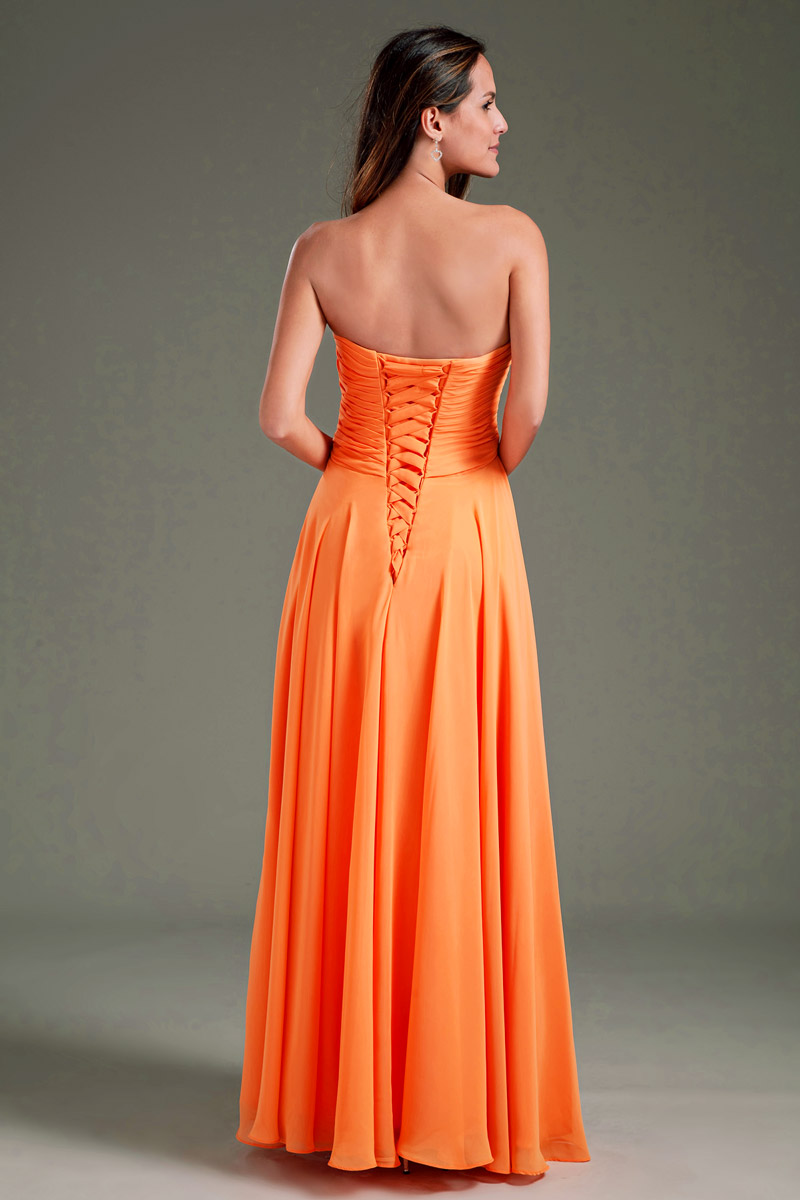 Simple Ruched Sweetheart Strapless Empire Chiffon Long Formal Dress