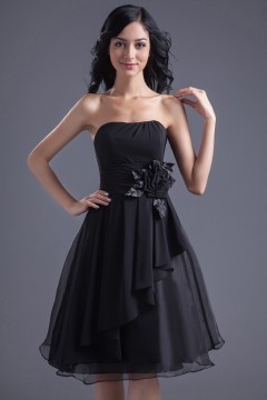 Simple Chiffon Black A Line Knee Length Ruffles Formal Bridesmaid Dress