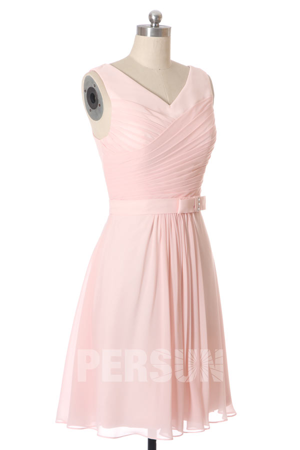 V Neck Knee Length Chiffon Pink Formal Dress
