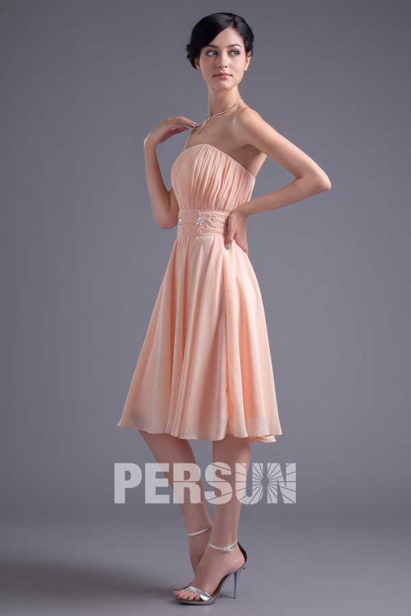 Strapless Pleats Beading A line Marvellous Chiffon Formal Bridesmaid Dress