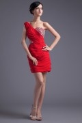 Chic Column Taffeta One Shoulder Mini Red Ruching Bridesmaid Dress