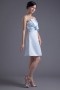 Elegant Satin Strapless A Line Short Blue Flower Formal Bridesmaid Dress