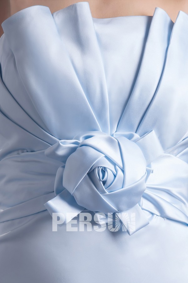 Elegant Satin Strapless A Line Short Blue Flower Formal Bridesmaid Dress