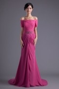 Off The Shoulder Beading Ruching Lace A line Spectacular Chiffon Formal Bridesmaid Dress